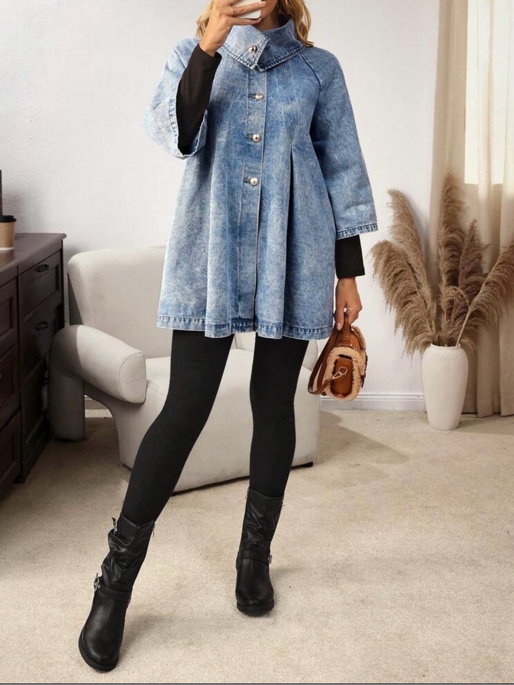 Light Wash Blue Denim Swing Jean Jacket Size L